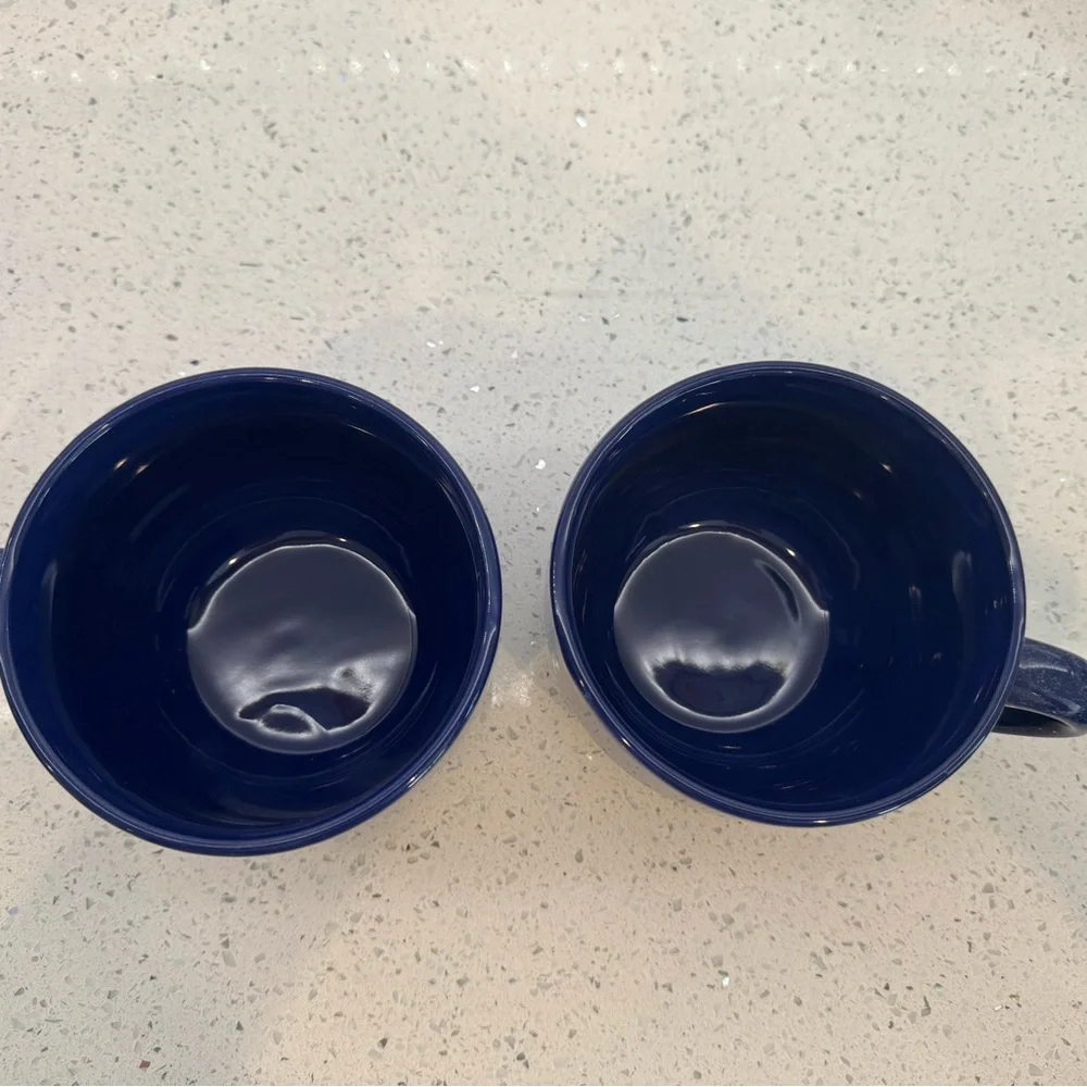 Pier 1 Imports Set of 2 Stoneware Speckled Blue Jumbo Soup or Cappuccino Mugs